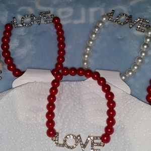Red Faux Pearl Bracelet with Rhinestone Accents NEW (1) Bracelet NEW
